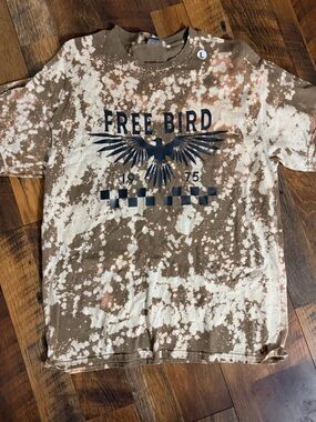 Gildan Bleach-Splatter Tee in Olive Green with Freebird graphic